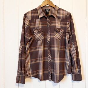 Jules + James Brown Plaid Button Down Shirt. Size Large.